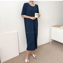 신세계TV쇼핑 [옷자락] 여자 배색 라운드 슬릿 임부복 롱원피스