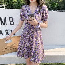 스타일아유 여성 여름 핑크 랩 브이넥 잔꽃 꽃무늬 플라워 나염 원피스 휴양지 데이트룩