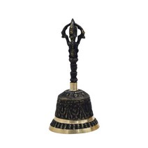 종 터치핸드벨 단단한 황동 핸드 벨 나무 손잡이가 있는 앤티크 서비스 링 부처님 도교, 1.S