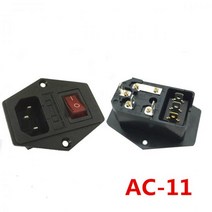 AC 전원 소켓 오순절 로커 스위치 3 핀 빨간색 LED 250V 10A 퓨즈 암수 인렛 플러그 커넥터 2 홀 소켓 마운트 1 개, 12 AC-11