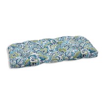 Pillow Perfect 꽃무늬 실내/실외 소파 세티 스윙 쿠션 터프트 날씨 및 변색 방지 48.3cm x 111.8cm19인치 44인치 블루/그린 조이 1개입 USA 미국, Square Corner - 18