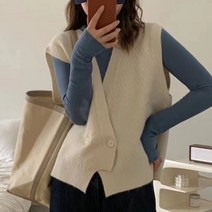 안녕릴리 여성 랩 크로스 버튼 니트 가디건 조끼