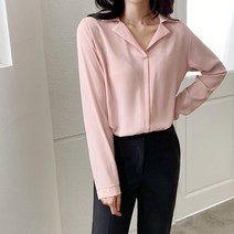 모던 오픈 카라 블라우스 쉬폰 긴팔 여성 오피스룩 면접 정장블라우스