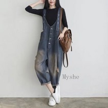 [Myshe]여름 여성 빅사이즈 멜빵바지 루즈핏 점프슈트 Seven808FEI808BDK04