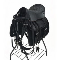 말안장 승마안장 충격 흡수 패드 장비 하네스 세트 쿠션 소가죽 승마용품 조랑말 액세서리, A 소가죽 안장 블랙  + 라인 액세서리