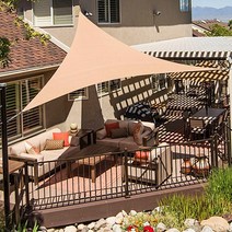 패브릭 썬쉐이드 삼각 4M 차광막 차양막 차양막 가림막 옥상 가든 팬션 태라스 윈드스토퍼 햇빛 아웃도어 커피숍, 릴로안쿠팡 패브릭썬쉐이드_삼각4M 크림