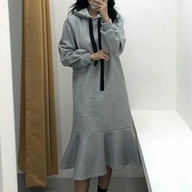 퍼니걸스 5602 데일리 무지 후드 기모 플레어 롱 원피스 여성의류