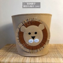 펠트바스켓 세탁 생활용품 정리함 속옷 바구니 수건 의류 양말 핸들 손잡이 동물 인형, 아프리카 사자 (중형)
