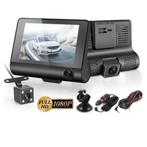 어라운드 카메라 자동차 룸미러 전방 후방 사이드 서라운드 뷰 car dvr 3 카메라 풀 hd 1080p 듀얼 렌즈 car dvr 카메라 4.0 인치 lcd 화면 170도, 검은색, 없음