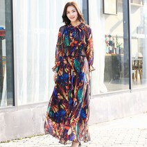 보헤미안 원피스 허리 밴딩 꽃무늬 쉬폰 리본 자연주의 빅사이즈 휴가 바캉스 휴양지