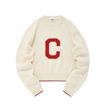 커버낫 우먼 크롭 C 로고 크루넥 니트 아이보리