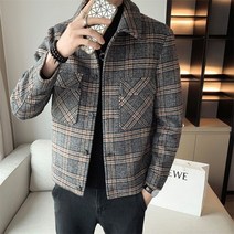 남자 솜을 넣다 울 글렌체크 싱글 쇼트한 자켓+브랜드 맞춤 양말