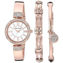 Anne Klein 여성용 프리미엄 크리스털 악센트 손목시계 및 팔찌 세트 로즈 골드.