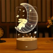 특이한무드등 우주인 달 불멍 오로라 꽃 고양이 무드등 엘크 곰 유니콘 3d 램프 아크릴 led 야간 조명 네온 램프 크리스마스 조명 침실 홈 웨딩 장식 발렌타인 데이 선물, 13 - 달 토끼