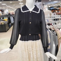 끄레아또레 (산본점)봄 카라넥 배색 물결 쉬폰 소매 니트