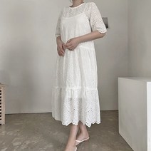 루즈핏 아일렛 펀칭 자수 플레어 원피스 슬립 나시세트 하객원피스