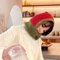 은창]헤드 라운드 배색 버튼 니트 비니 모자 워머 목도리 벙거지 털모자 보온 가을 겨울 겨울모자 방한