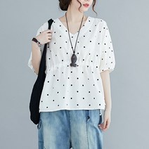 도트 브이넥 웨이스트 셔츠