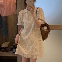 트루픽 데일리 스퀘어 펀칭 카라 미니 원피스 레이스