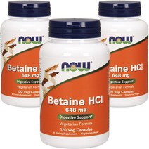 나우푸드 베타인 HCI 648mg 베지 캡슐, 120개입, 3개, 120정