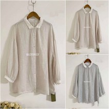 77사이즈 마블라우스 레이스 카라 린넨 블라우스 올리졸리SMF24