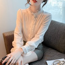 올봄 차이나넥 긴팔 쉬폰 블라우스 여 디자인 소품 시크 고급스러운 프렌치상의