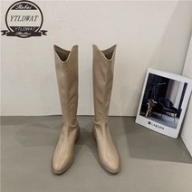 승마 여성 웨스턴 카우보이 부츠 레트로 미국2022 pu 가죽 높은 chunky 무릎