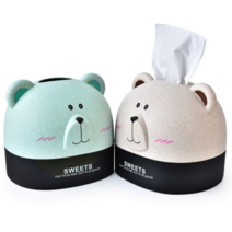 큐앤캐롯 귀여운 곰돌이 두루마리 휴지케이스 2개, 1세트, 베이지+민트