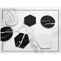 PVC 대리석 컵받침 마블 코스터 홈카페 촬영소품, 육각 화이트