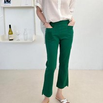 바보사랑 여자 초록색바지 사브리나 부츠컷 린넨 팬츠.옷자락(무료배송)