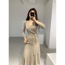 뉴타임즈 여성 봄 가을 니트 원피스 랩플리츠 원피스