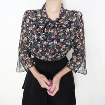 [MYLABU] 벤자민 블라우스 플라워 리본타이 결혼식 하객 BL