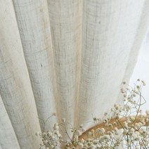 현대 일본식 린넨 커튼 두꺼운 거즈 계약 침실 웨이브 창 발코니 음영 화면, 1 pcs W400xH265cm, 2.Pull pleated tape, Ivory white
