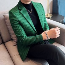 블레이저 남성용 비즈니스 캐주얼 우아한 심플한 쇼핑 신사 체크무늬 정장 재킷