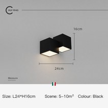 외벽등 네모조명 새로운 현대 간단한 디자인 L 벽 램프 거실 침실 베드 사이드 V 통로 S n 화이트 스퀘어 실내 장식 조명, Black-2Head, Brightness Dimmable