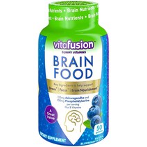 미국직구 Vitafusion Brain Food Gummy Supplement 50ct Ashwagandha 포스파티딜세린 퍼 서빙 비타민 B 미국 1위 브랜드 블루베리 향료(25일 공급) 125mg + 100mg 50카운트, 수량, 상세참조
