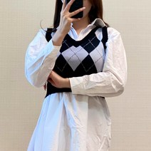 스키니어 아가일패턴 뷔스띠에 조끼 베스트 여성 체크조끼 민소매니트