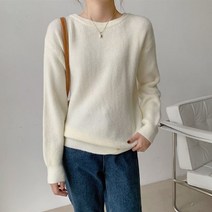 여성 심플 베이직 라운드 니트 데일리 캐주얼룩
