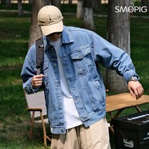 SMOPIG 빈티지 워싱 트렌드 터틀넥 포켓 데님 재킷