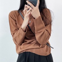뜨개진 여성용 루즈핏 데일리 베이직 밀키 라운드 니트
