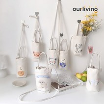 캔버스 드링크백 텀블러 캐리어 컵홀더 테이크아웃 에코백 커피홀더 보틀파우치, 아보카도
