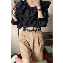 크롭 볼륨 면 프릴 러플 셔츠 블라우스 여름 하늘하늘 샤랄라 화이트 보세 수입 SY