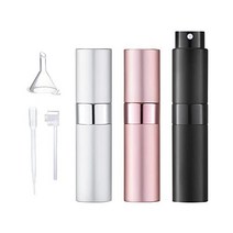 분무기 회전 푸시 식 8ml 3 개 세트 블랙 핑크 실버 향수 스프레이 병 유리제 휴대용 액체 누출 방지 깔때기 노즐 스포이드 포함 여행 출장 남녀 겸용 일본, 3색 세트