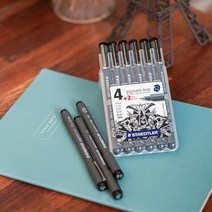스테들러 피그먼트 라이너 308SB6P 블랙 6개세트 드로잉 캘리그라피 펜 수성펜, 단품, 단품
