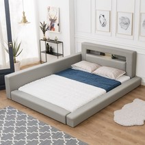 노하우 라엘 LED 저상형 가죽 패밀리침대 Q_한쪽가드형, 베이지