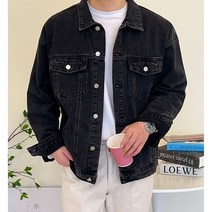 더유니크제이 남자 봄 가을 탄탄한 세미 오버핏 흑청 자켓 워싱 블랙 데님 자켓