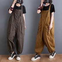 Beixing 루즈핏 멜빵 빅사이즈 솔리드 빅포켓 카고 배기팬츠