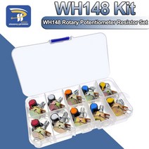 wh148 전위차계 키트 b1k 2k 5k 10k 20k 50k 100k 250k 500k 1m 15mm 선형 테이퍼 회전 저항 세트 3pin with cap, 없음