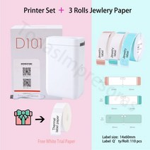 네임스티커기계 스티커 라벨기 님봇 NiiMbot- D101 감열 라벨 프린터 클래식 미니 잉크리스 D110 블루투스 무선 케이블 보석 메이커 용지 123991, D101 and 3 Rolls 3