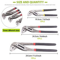 Keadic 3팩 조절 가능한 워터 펌프 파이프 플라이어 세트 20.3cm(8인치) 25.4cm(10인치) 및 30.5cm(12인치) 그루브 플라이어 퀵 릴리즈 배관 플라이어
